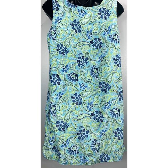 Sahalie Lightweight Floral Shift Dress Small Sleeveless Nylon Blue Green Paisley - Picture 1 of 7